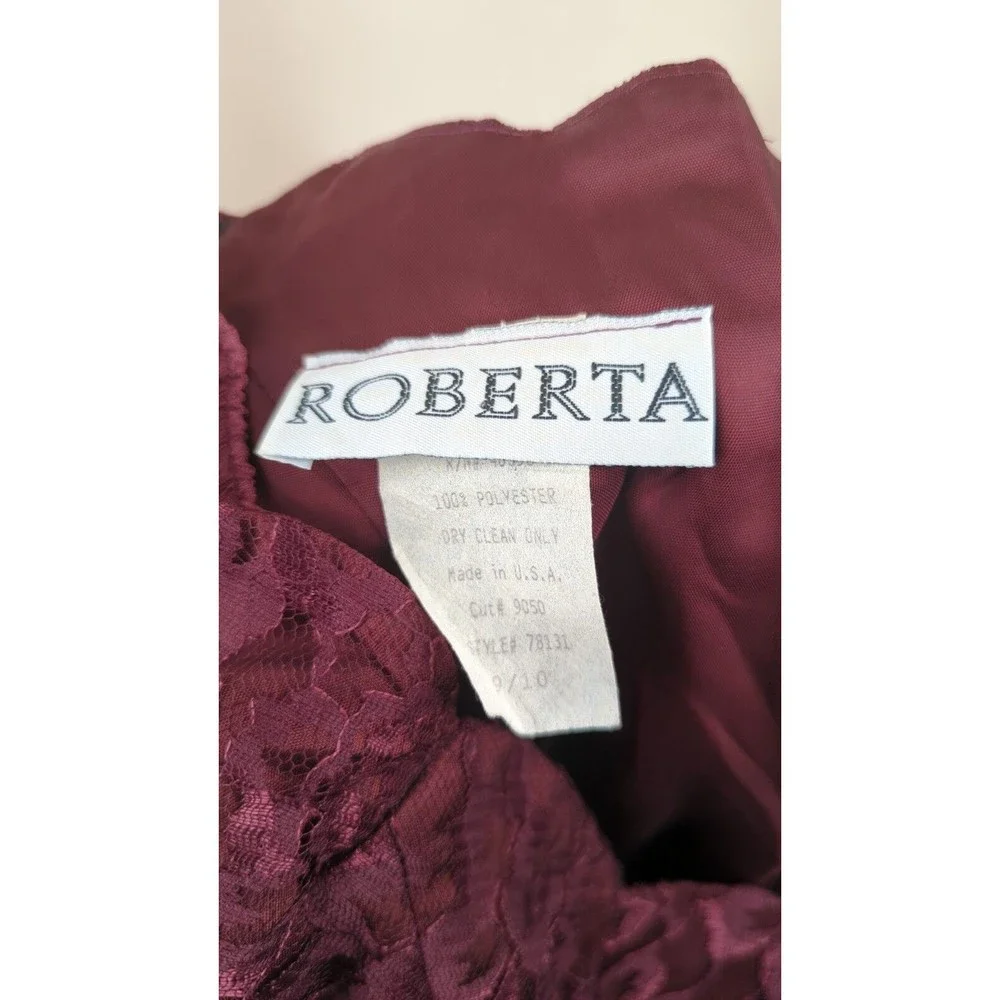 ROBERTA Vintage Dress Fir Flare Off Shoulder 80s Tulle Lace Burgundy Y2K 9/10 8 - Picture 6 of 7